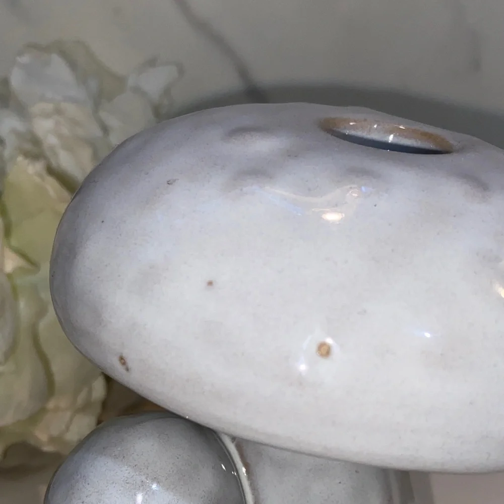 Ceramic Mushroom Sculpture Candle Holder- White and Gray